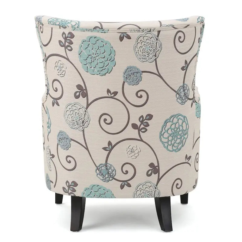 Moderne retrofauteuil van 30.25 met hoge rugleuning, bekleding en houten poten voor de woonkamer