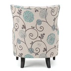 Moderne retrofauteuil van 30.25 met hoge rugleuning, bekleding en houten poten voor de woonkamer
