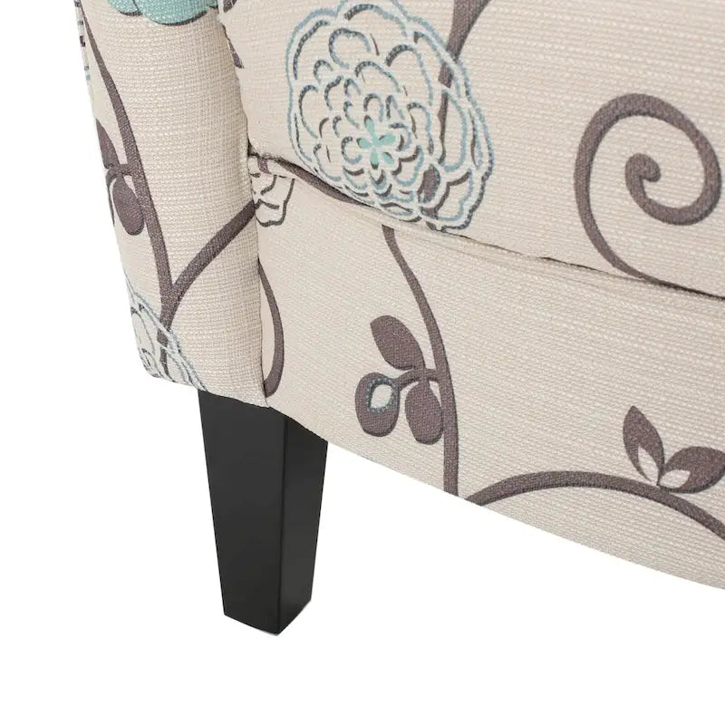Moderne retrofauteuil van 30.25 met hoge rugleuning, bekleding en houten poten voor de woonkamer