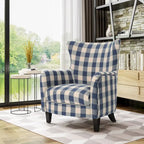 Moderne retrofauteuil van 30.25 met hoge rugleuning, bekleding en houten poten voor de woonkamer