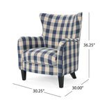 Moderne retrofauteuil van 30.25 met hoge rugleuning, bekleding en houten poten voor de woonkamer