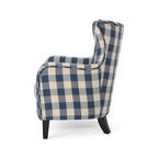 Moderne retrofauteuil van 30.25 met hoge rugleuning, bekleding en houten poten voor de woonkamer