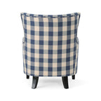 Moderne retrofauteuil van 30.25 met hoge rugleuning, bekleding en houten poten voor de woonkamer