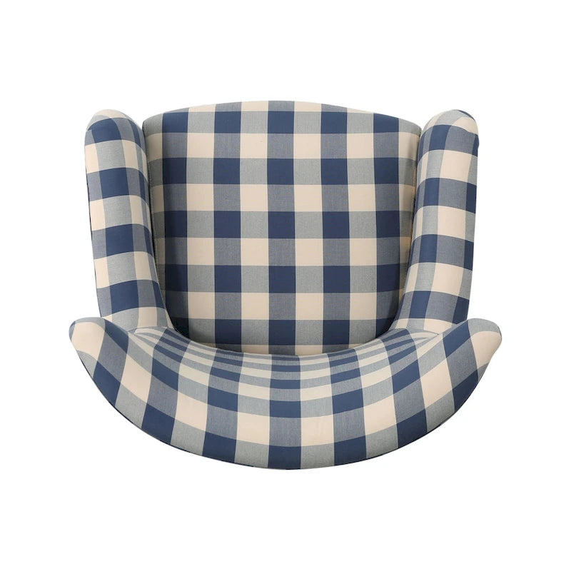 Moderne retrofauteuil van 30.25 met hoge rugleuning, bekleding en houten poten voor de woonkamer