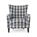 Moderne retrofauteuil van 30.25 met hoge rugleuning, bekleding en houten poten voor de woonkamer