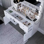 Georgina witte make-uptoilettafel met verlichte kristallen knoppen - Boahaus