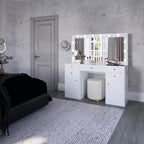Georgina witte make-uptoilettafel met verlichte kristallen knoppen - Boahaus