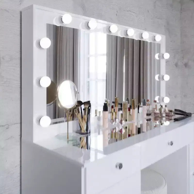 Georgina witte make-uptoilettafel met verlichte kristallen knoppen - Boahaus