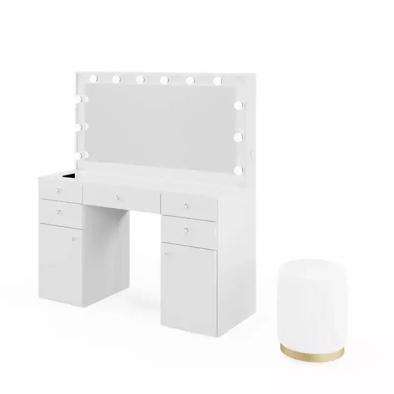 Georgina witte make-uptoilettafel met verlichte kristallen knoppen - Boahaus