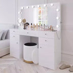 Georgina witte make-uptoilettafel met verlichte kristallen knoppen - Boahaus