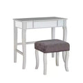 Harper Glam Flip-up Mirror Wood Vanity and Gray Upholstered Stool Mirror and Silver - Linon