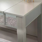 Harper Glam klappbarer Schminktisch aus Holz mit Spiegel und grauem gepolstertem Hocker, Spiegel und Silber – Linon