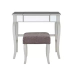 Harper Glam klappbarer Schminktisch aus Holz mit Spiegel und grauem gepolstertem Hocker, Spiegel und Silber – Linon