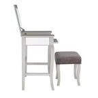 Harper Glam klappbarer Schminktisch aus Holz mit Spiegel und grauem gepolstertem Hocker, Spiegel und Silber – Linon