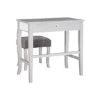 Harper Glam klappbarer Schminktisch aus Holz mit Spiegel und grauem gepolstertem Hocker, Spiegel und Silber – Linon