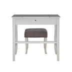 Harper Glam klappbarer Schminktisch aus Holz mit Spiegel und grauem gepolstertem Hocker, Spiegel und Silber – Linon