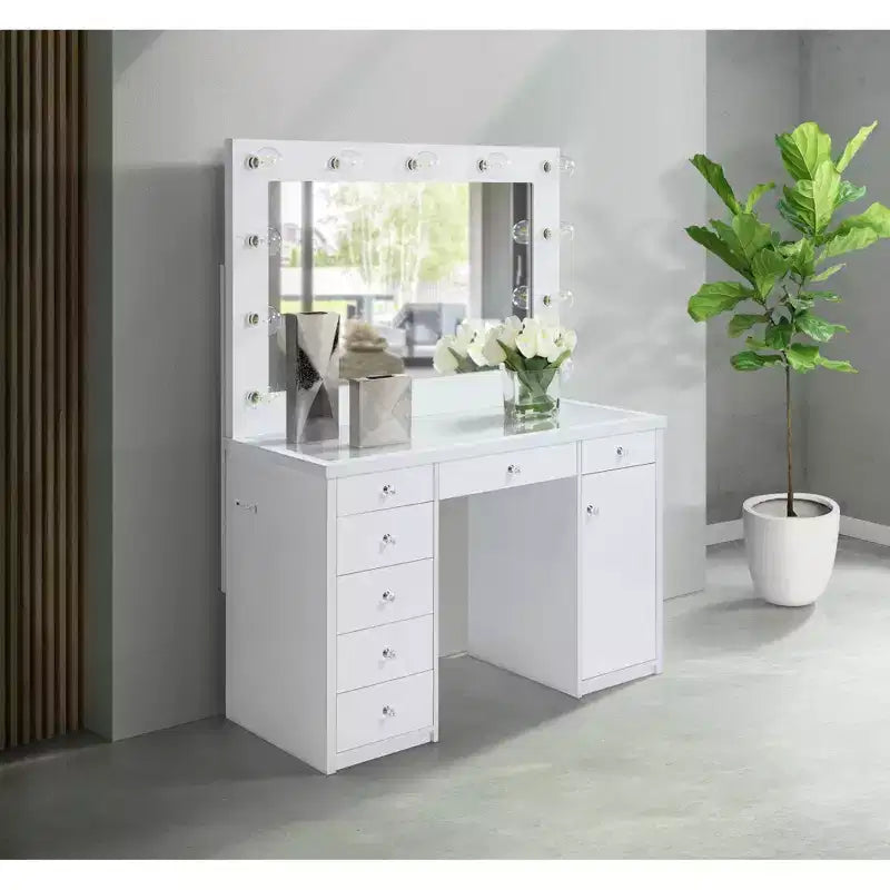 2pc Adeline Vanity Set White - Picket House Furnishings: Glam Dressing Table, Hollywood Mirror, Storage Outlet