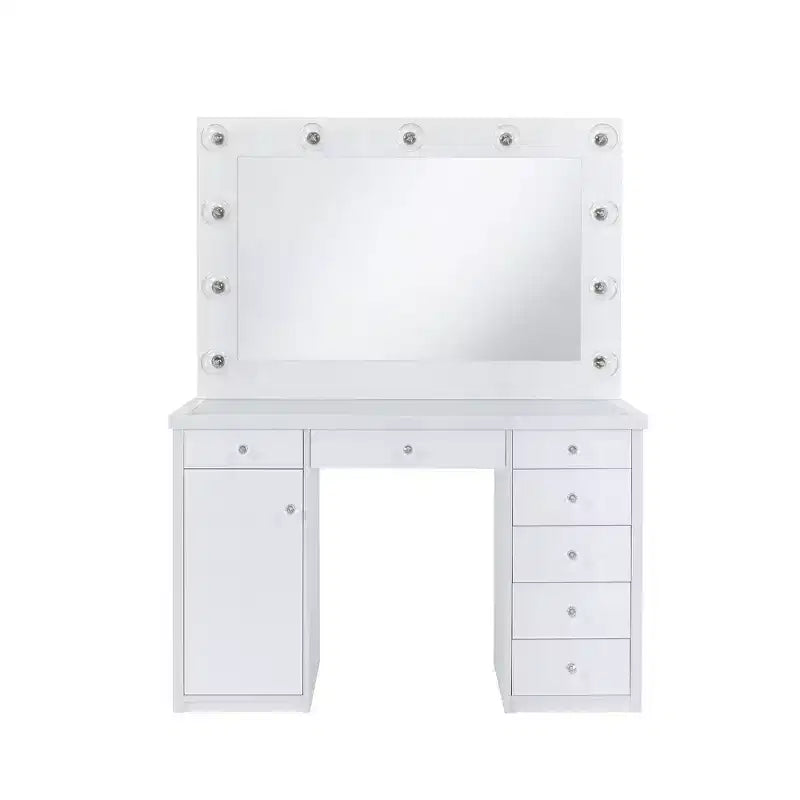 2pc Adeline Vanity Set White - Picket House Furnishings: Glam Dressing Table, Hollywood Mirror, Storage Outlet