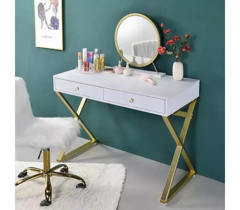 Acme Furniture Coleen Schminktisch, weiß/goldene Oberfläche