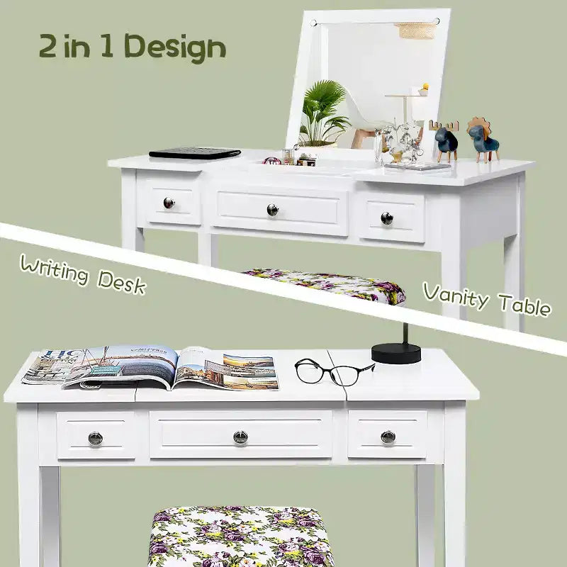 Costway Vanity Dressing Table Flip Top 7 Compartments Makeup Desk