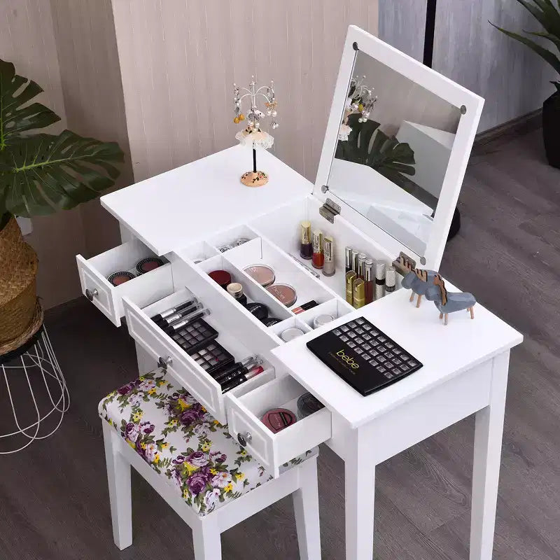 Costway Vanity Dressing Table Flip Top 7 Compartments Makeup Desk