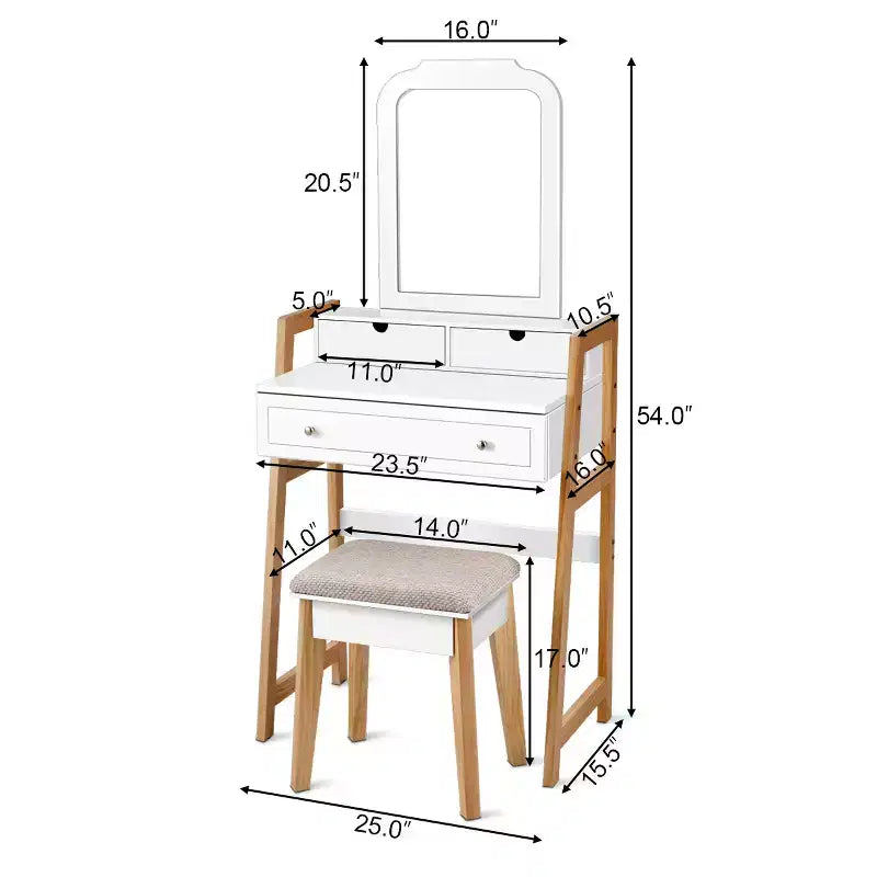 Costway Makeup Vanity Table Dressing table Cushioned Stool Set