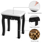 Costway Vanity Jewelry Wooden Makeup Dressing Table Set W/Stool Mirror & 5 Drawers Black