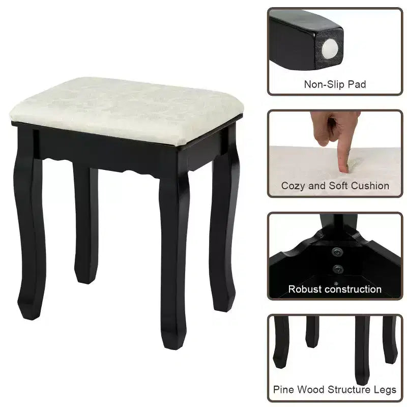 Costway Vanity Set Makeup Dressing Table w/5 Drawers 12 LED Bulb Black