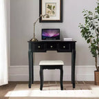 Costway Vanity Set Makeup Dressing Table w/5 Drawers 12 LED Bulb Black
