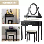 Costway Vanity Set Makeup Dressing Table w/5 Drawers 12 LED Bulb Black