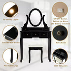 Costway Vanity Set Makeup Dressing Table w/5 Drawers 12 LED Bulb Black