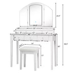 Costway Schminktisch-Hocker-Set mit großem dreiteiligem beleuchtetem Spiegel, Kommode mit 6 Schubladen, Weiß\Schwarz
