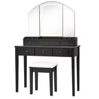 Costway Schminktisch-Hocker-Set mit großem dreiteiligem beleuchtetem Spiegel, Kommode mit 6 Schubladen, Weiß\Schwarz