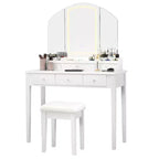 Costway Schminktisch-Hocker-Set mit großem dreiteiligem beleuchtetem Spiegel, Kommode mit 6 Schubladen, Weiß\Schwarz