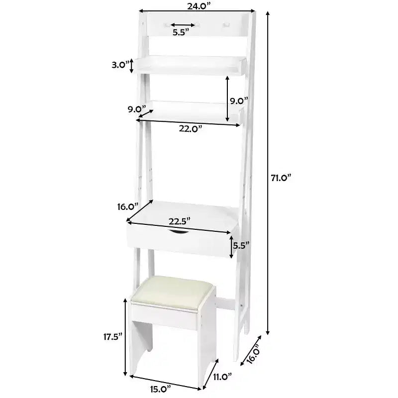 Costway make-upset, kaptafel met inklapbare spiegel, haken en planken