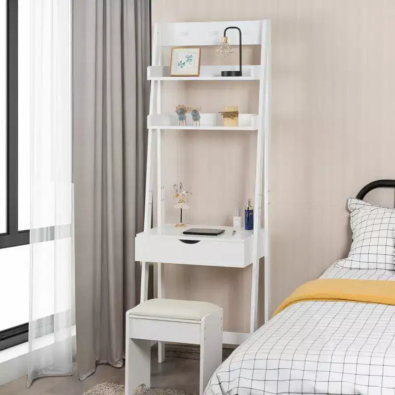 Costway make-upset, kaptafel met inklapbare spiegel, haken en planken