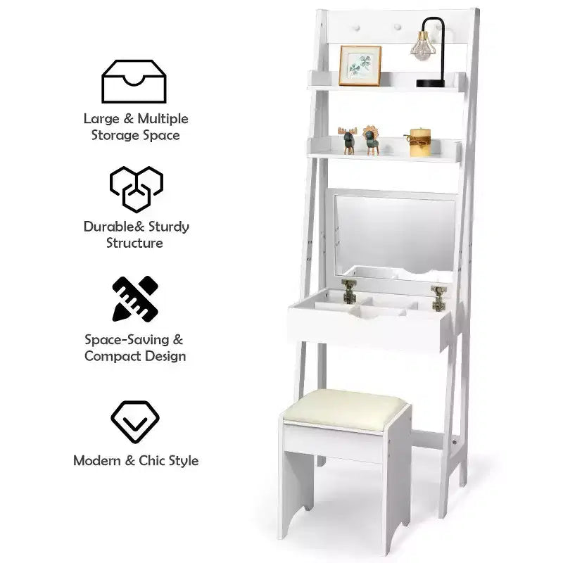 Costway make-upset, kaptafel met inklapbare spiegel, haken en planken