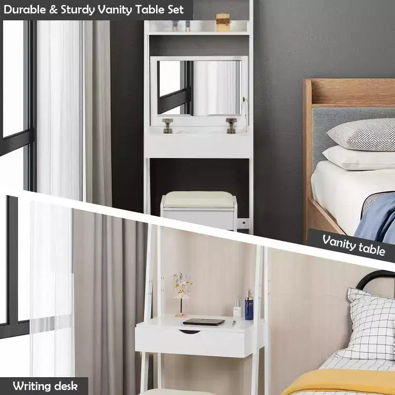 Costway make-upset, kaptafel met inklapbare spiegel, haken en planken