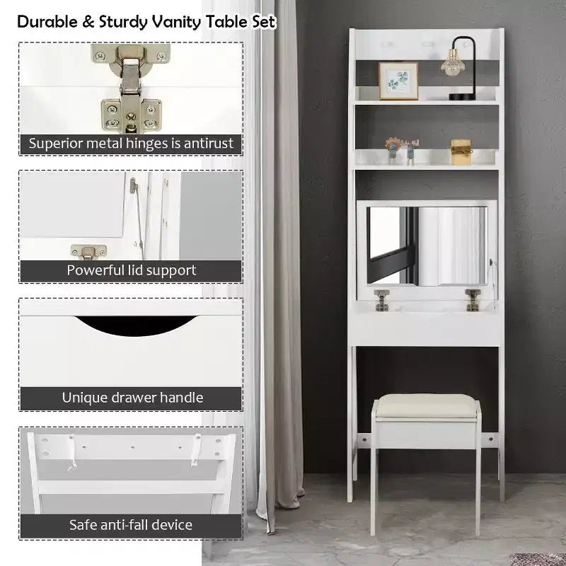 Costway make-upset, kaptafel met inklapbare spiegel, haken en planken