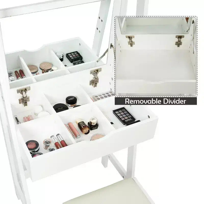 Costway make-upset, kaptafel met inklapbare spiegel, haken en planken