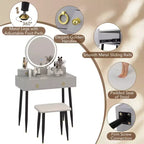 Costway Vanity Makeup Dressing Table Stool Set 3-Color Lighted Mirror with Drawers Gray/White