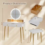 Costway Vanity Makeup Dressing Table Stool Set 3-Color Lighted Mirror with Drawers Gray/White