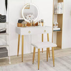 Costway Vanity Makeup Dressing Table Stool Set 3-Color Lighted Mirror with Drawers Gray/White
