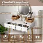 Costway Vanity Makeup Dressing Table Stool Set 3-Color Lighted Mirror with Drawers Gray/White