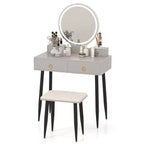 Costway Vanity Makeup Dressing Table Stool Set 3-Color Lighted Mirror with Drawers Gray/White