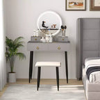 Costway Vanity Makeup Dressing Table Stool Set 3-Color Lighted Mirror with Drawers Gray/White
