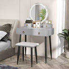 Costway Vanity Makeup Dressing Table Stool Set 3-Color Lighted Mirror with Drawers Gray/White