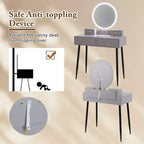 Costway Vanity Makeup Dressing Table Stool Set 3-Color Lighted Mirror with Drawers Gray/White