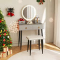 Costway Vanity Makeup Dressing Table Stool Set 3-Color Lighted Mirror with Drawers Gray/White