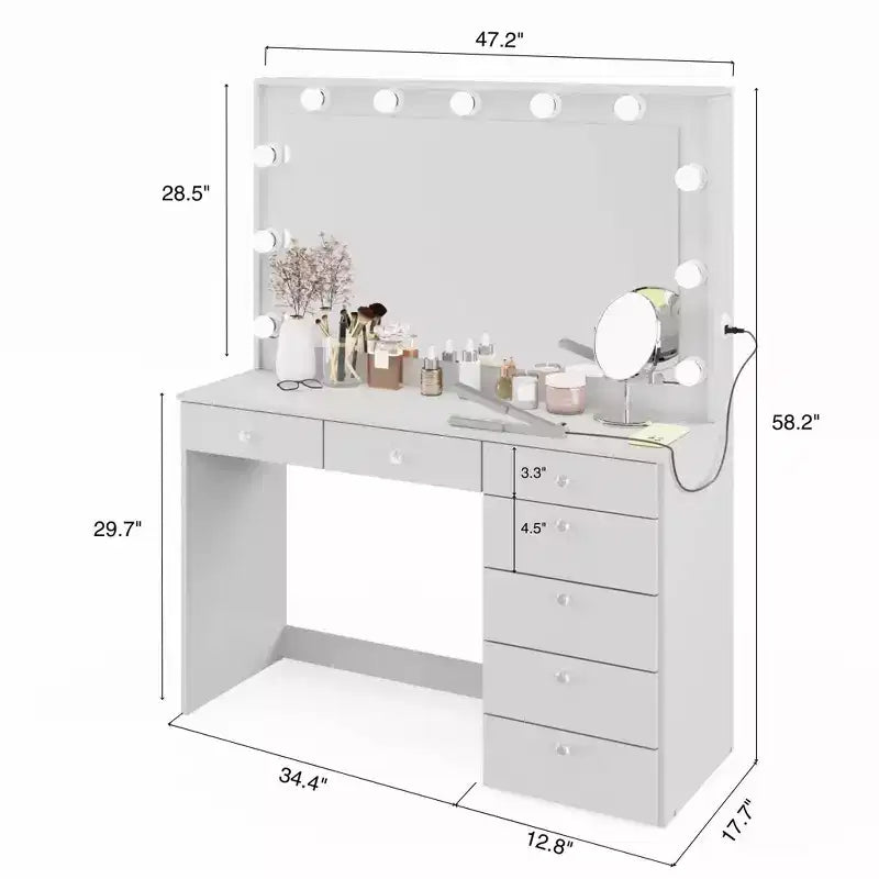 Nuit Lighted Makeup Vanity with Knobs - Boahaus